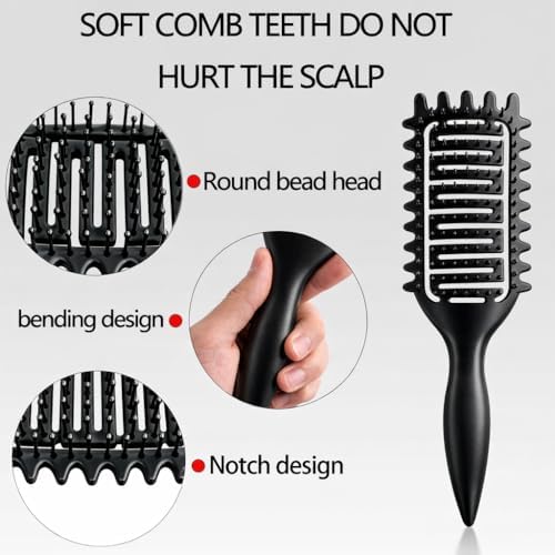 Curl Defining Brush for Curly Hair, Vented Detangling Hair Brush for Wet and Dry Styling, Curved Brush for Shaping and Smoothing Curl Clumps, Lightweight Hair Brush （Black） - Image 2