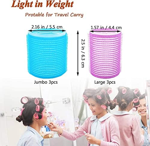Jumbo Hair Rollers, 6 Packs Large Rollers For Hair, Self Grip Salon Hairdressing Curlers, Hair Curlers Sets, DIY Curly Hairstyle, Colors May Vary, (3xJumbo+3xLarge) - Image 4