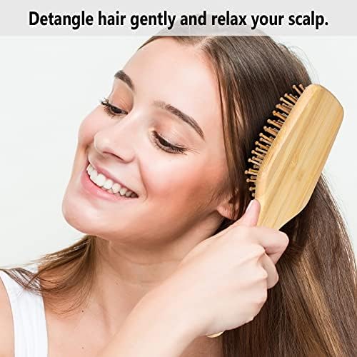 Bamboo Hair Brush with Paddle, Rounded Wood Bristles for Detangling and Gently Massaging Scalp by BFWood, Reduces Frizz and Static - Image 3