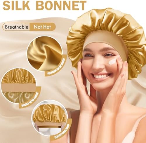 Satin Silk Bonnet for Hair, Double Layer Sleep Cap for Men & Women - Image 5