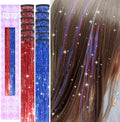 IDN BEAUTY Hair Tinsel Clip In Mixed Red Treasure Blue Sparkle Hair Extensions 24 Inch 12pcs by IDNBEAUTY