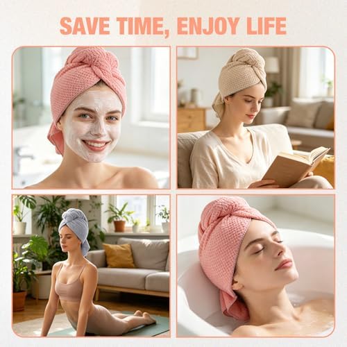 3 Pack Microfiber Hair Drying Towels for Women, Super Absorbent Microfiber Hair Towel for Curly Hair, Hair Drying Towel Wrap for Hair Care with Elastic Strap - Image 6