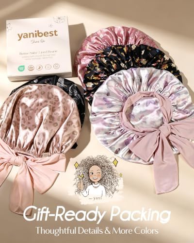 YANIBEST Adjustable Silk Bonnet for Sleeping Women Double Layer Satin Bonnet Reduce Friction Prevent Frizz Curly Hair - Image 6