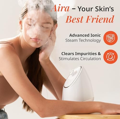 Vanity Planet Aira Ionic Facial Steamer (Beige) - Pore Cleaner that Detoxifies, Cleanses and Moisturizes - Adjustable Nozzle, Water Tank with 3 Essential Oil Baskets - Image 2