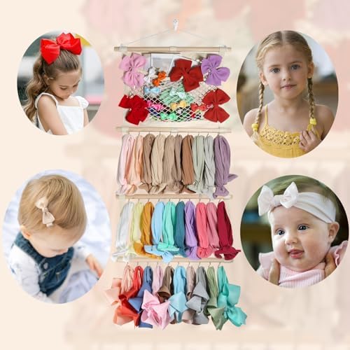 ALinmo Headband Holder Hair Bows Organizer for Baby Girls Large Capacity Bow Holder Hair Accessories Wall Hanging Organizer for Toddler Baby Girl Nursery Room Decor - Image 6