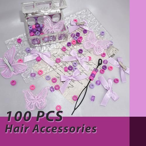 100PCS Gradient Hair Beads for Braids Satin Small Hair Bows Embroidery Butterfly Hair Clips Y2K Hair Accessories for Kids Girls - Image 7