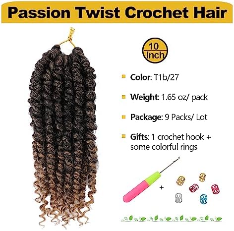 Passion Twist Hair 10 Inch Passion Twist Crochet Hair 9 Packs Pre twisted Crochet Hair for Black Women Crochet Passion Twist Hair Pre looped T27 - Image 2