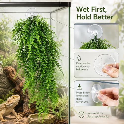 HERCOCCI 3 Pack Reptile Plants, Terrarium Hanging Plants Vines Artificial Leaves Habitat Decorations with Suction Cup for Bearded Dragon Hermit Crab Lizard Snake Geckos Chameleon - Image 4