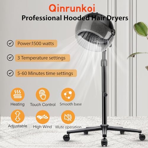 Hooded Hair Dryer, Standing Hair Dryer on Wheels, Sit Under Dryer with 3 Temperature Settings, for Salon, Spa or at Home Use Black - Image 3
