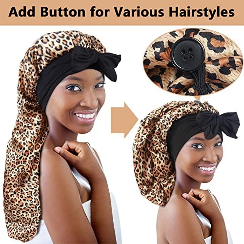 2pcs Long Satin Bonnets with Tie Band, Large Braid Bonnet Silky Hair Cap for Locs Women Sleeping, B - Image 3