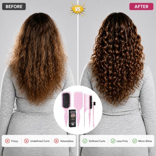 4 Pcs Curl Defining Brush Set Pink - Curly Hair Brush Defining - Image 4