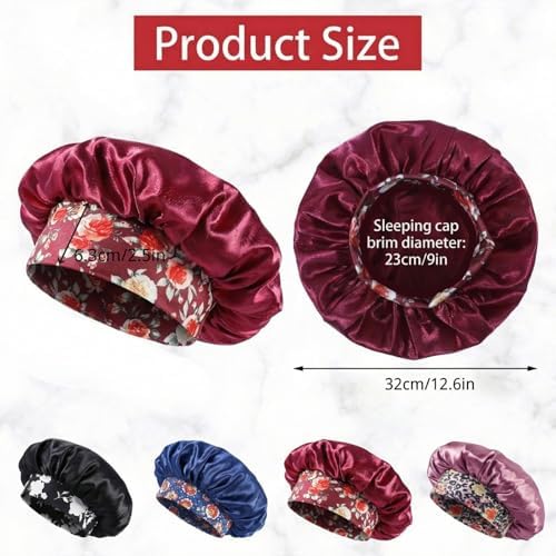 4 Pack Satin Silk Bonnet, Sleep Bonnet, Red, Pink, Blue, Black - Image 2