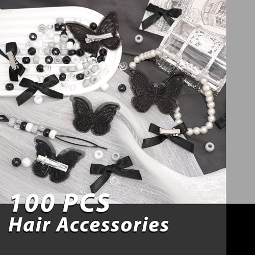 Black Hair Beads for Braids 100PCS Satin Hair Bows Embroidery Butterfly Hair Clips Gradient Large Beads Dreadlock Acrylic Pony Beads Hair Accessories for Women - Image 7
