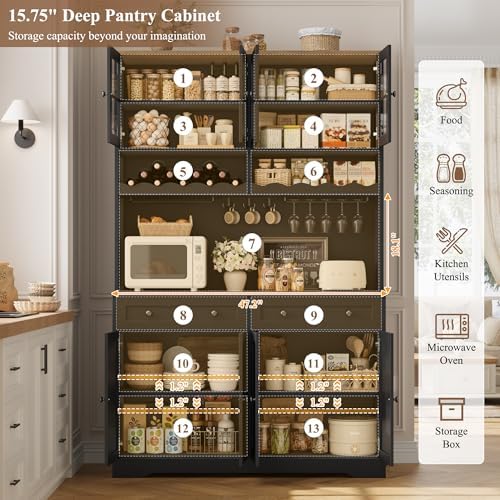 HOSTACK 75" Kitchen Pantry Storage Cabinet, Coffee Bar Hutch Cabinet, Black - Image 5