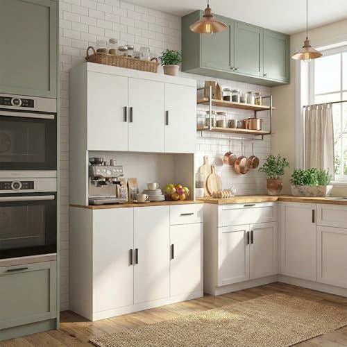 DIYART 71 Inch White Pantry Cabinet with Power Outlet, Heavy-Duty Freestanding Kitchen Storage Organizer with Reinforced Frame, Pantry Hutch for Kitchen, Dining Room, Laundry Room - Image 5