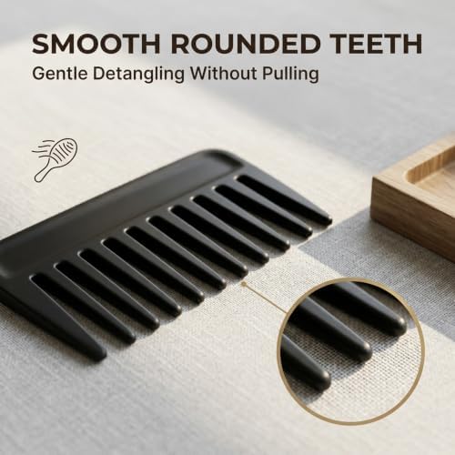 Wide Tooth Comb & Bear Hair Ties Gift Set | 10-Piece Detangling Travel Comb Set (Black Comb + Maillard Colors) for Curly & Thick Hair - Image 2