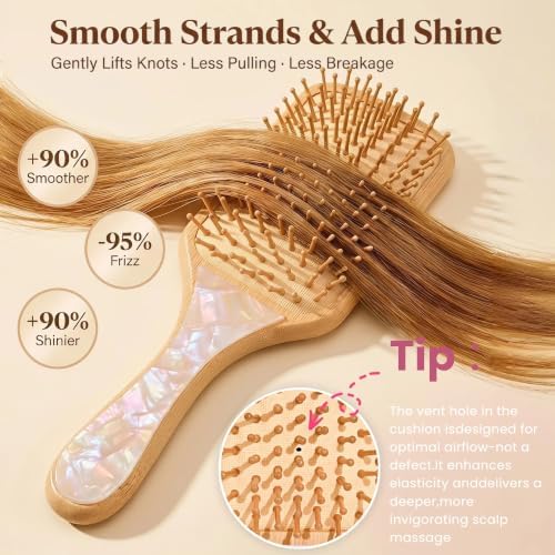 Bamboo Hair Brush with Double-Sided Marble Acetate (Pearl White) - Image 2