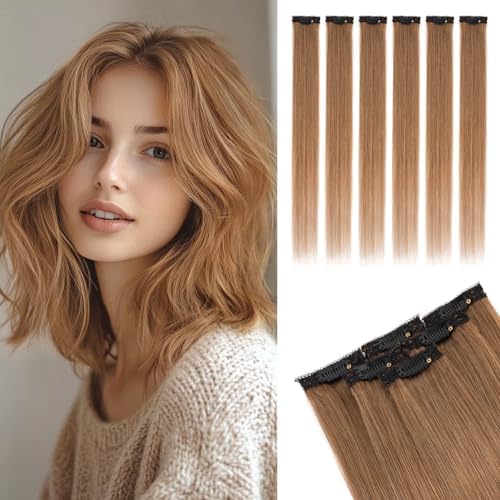 Rich Choices Real Human Hair Clip In Extensions-6 Pcs Single Clip Design-100% Remy Hairs Invisible Clip in Extensions for Thin Short Hair-Seamless Hairpieces for Women/Men-12 Inches #6 Light Brown by RichChoices