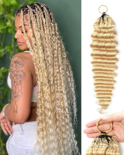 613# Blonde Color 16 Inch Human Crochet Hair for Black Women, Feather Crochet Extensions 55g 40 Strands, Resusable Miracle Look Hair Bundles, Soft Lightweight Small Knots Deep Wave by VDZ100HumanHair