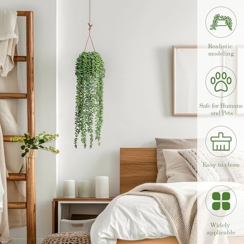 10 Pcs Artificial Succulents Hanging Plants, Fake String of Pearls Greenery Plants, Decoration for Wall Home Backdrop Garden Windows Balcony Indoor and Outdoor (10PCS Green) - Image 4