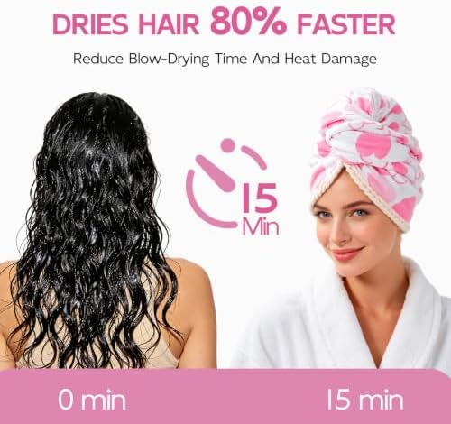 Years calm XL Microfiber Hair Towel Wrap for Women, Pink Heart - Image 2
