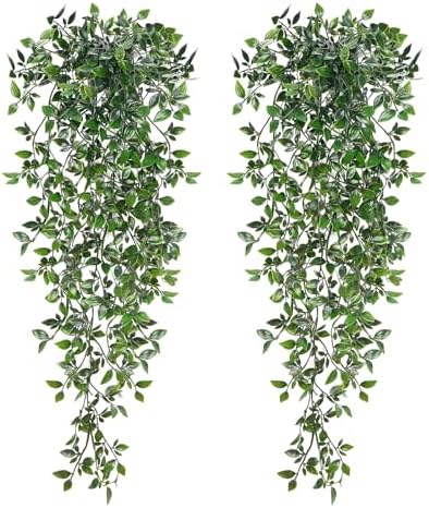 BLEUM CADE Fake Hanging Plants, 2pcs Artificial Hanging Potted Plant, Faux Mandala Vines Hanging Plant Greenery for Wall Shelf Home Living Room Indoor Outdoor Decor by BLEUMCADE