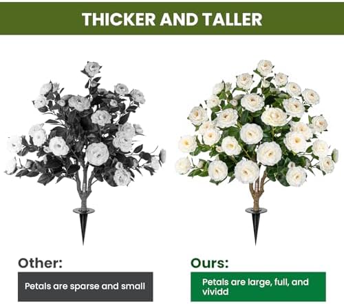 2 Pack 3FT Artificial Camellia Tree with Ground Spike, Full Bloom Fake Camellia Plant Outdoor, Dense Flower Artificial Trees for Front Porch Decor, Patio Garden Yard Decorations, White - Image 6