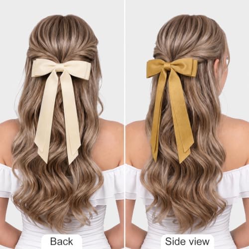 6PCS Brown Tone Hair Bows, Large Ribbon Bow Hair Clips for Girls Women Cute Ponytail Holder Accessories for Toddlers Kids Teens - Image 3