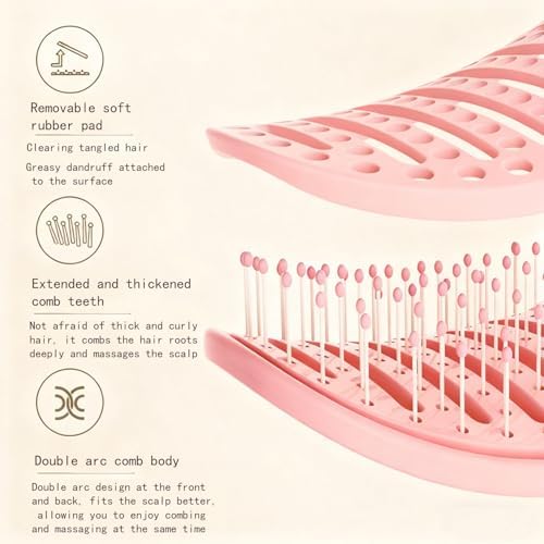 Self Cleaning Hair Brush Plastic Easy Clean Detangling Brush（Pink） - Image 2