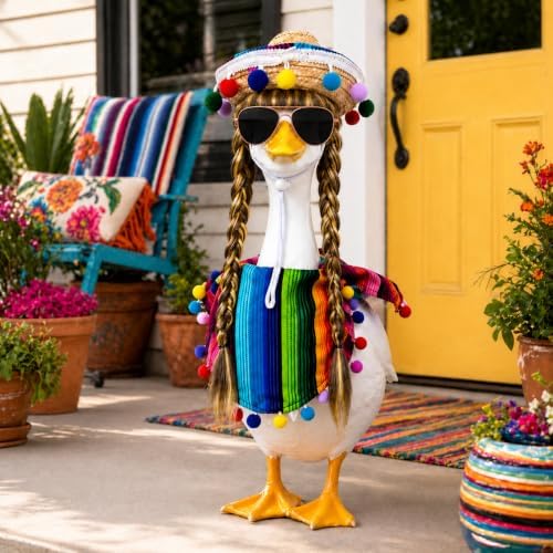 Mexican Fiesta Porch Goose Outfit with Brown Wig & Hat Decor, 4-Pcs - Image 5