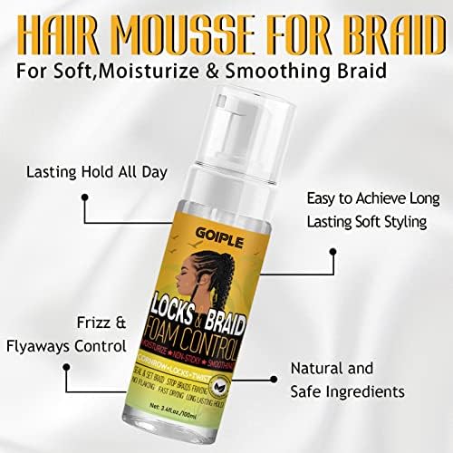 Strong Hold Extra Hold Braiding Gel & Edge Tamer - Tames Frizz, Smoothing Mousse for Twists, Locs, Braids, Cornrows (with Hair Oil, Hair Combs, Bonnet, and Clips) - Image 2