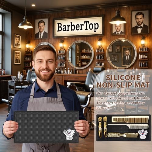 Barber Mat for Clippers Non-Slip Thickened Silicone Non-Slip Mat | Barber Shop Home Counter Workstation Organizer Mat for Scissors, Trimmers, Clippers, Hair Cards, Combs, Razors, etc (12 * 6 Inch) - Image 7