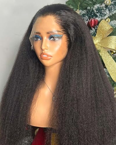 BEEOS Kinky Straight 13x6 SKINLIKE Real HD Lace Wig,Ultra-fitted Cap 250% Density Pre-Plucked Hiarline Bleached Knots Human Hair Wig 28 Inch - Image 2