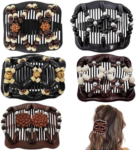 Suptizizkz 5 Pieces Stretchy Magic Hair Comb Adjustable Elastic Comb Hair Clip for Women Girls No Crease Hair Pins Vintage Hair Bun Maker Hair Accessories for Curly Thick Wavy Hair Ponytail, Mixed by Suptizizkz