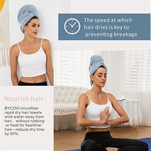 Large Microfiber Hair Towel Wrap for Women, Anti Frizz Hair Drying Towel with Elastic Strap, Fast Dry | Super Absorbent | Quick Dry Hair Turban for Wet, Curly, Long & Thick Hair -Blue - Image 2