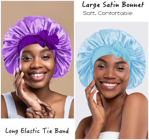 my novel things 3Pcs Satin Bonnet for Sleeping Women Adjustable Tie Band - Image 3