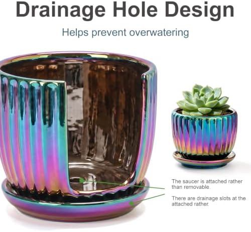Ceramic Planters,Plant Pots with Drainage Holes & Saucers Set of 3(Purple) - Image 4