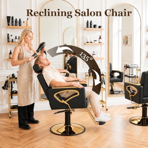Hydraulic Barber Chair, Reclining Salon Chair, 360° Swivel Styling Chair - Image 4