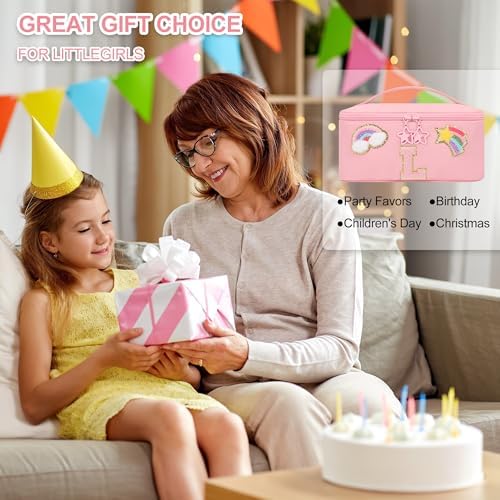 OCHEAL Initial Makeup Bag,Pink Travel Makeup Organizer Case Beauty Toiletry Cosmetic Bag with Rainbow, Trendy Stuff Personalized Gifts for Women and Girls-L - Image 4