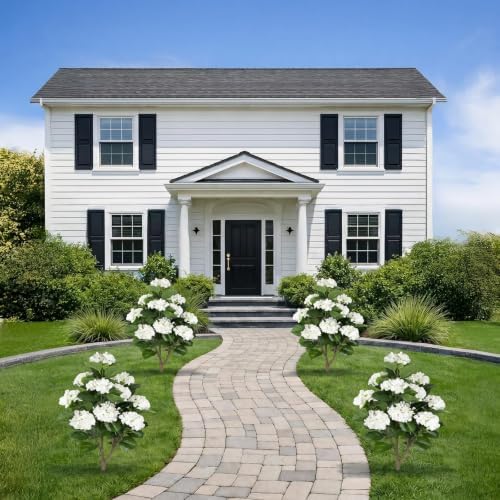 2 Pack 3FT Fake Hydrangea Trees for Outdoors with Ground Spikes, White Artificial Hydrangea Flowers Topiary Trees, Realistic Faux Outdoor Plants for Front Porch, Patio, Garden, Entryway Decor - Image 6
