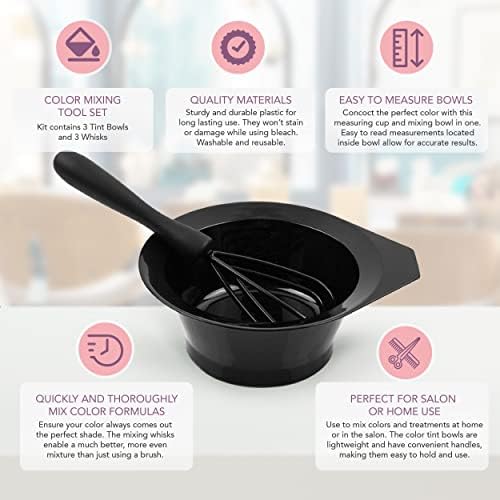 Hair Dye Bowl and Whisk Set - 3 Salon Tint Mixing Bowls - 3 Color Whisks - Image 3