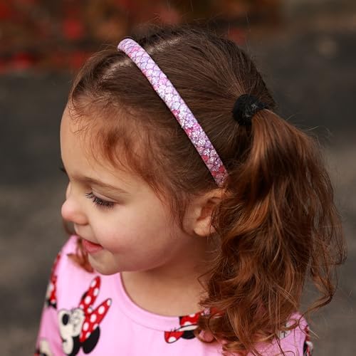 FROG SAC 6 Headbands for Girls - Thin Head Bands for Kids, Toddler Hair Band Accessories, Glitter Mermaid Floral Hairbands, Easter Basket Stocking Stuffers (Pink,Purple,Blue,Aqua,Green) - Image 5