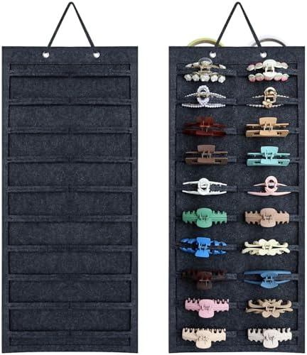 SMUK Claw Clip Organizer for Women, Hanging Mount Hair Clips Holder Organizer for Girls, Hair Bow Claw Clip Stand Storage for Wall, Door, Closet, Horizontal Dark Gray by SMUK