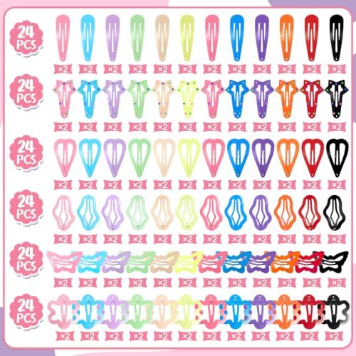 144 Pcs Colorful Snap Hair Clips for Girls, 6 Shapes Metal Cute Barrettes - Image 5