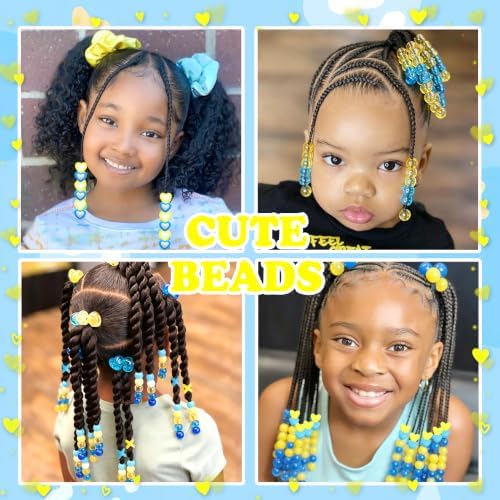 NAISKA 100PCS Yellow Blue Beads for Hair Heart Braids Beads Cute Pony Beads - Image 3
