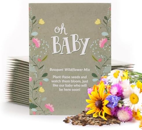 BENTLEY SEED CO. Oh Baby Seed Packets|Girl or Boy Baby Shower Favors for Guests | 25 Wildflower Seed Packets | Pre-Filled | Bouquet Wildflower Mix | Non-GMO Seeds | Gender Neutral | Eco-Friendly Gift by OfficialBentleySeedProducts