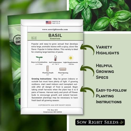 Sow Right Seeds - Genovese Sweet Basil Seed for Planting an Herb Garden 4pk - Image 2