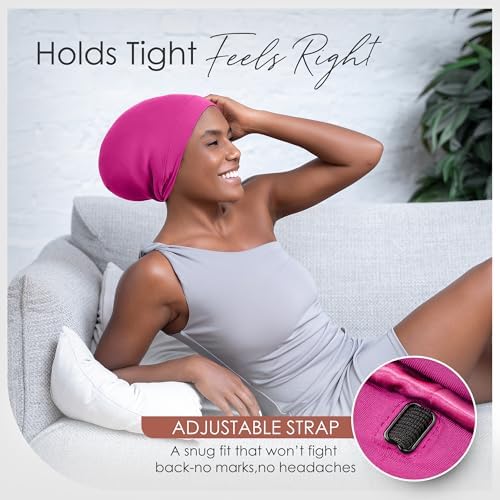 Silk Satin Hair Bonnet for Sleeping - Black Women & Men's Sleep Cap - Image 3