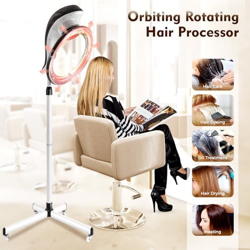 3-in-1 Orbital Rotating Hair Processor, Portable Removable Hood Dryer, Multifunctional Adjustable Hair Steamer, Vertical Professional Styling Infrared Hair Dryer, 950W for Salon Home Use, Gray - Image 2