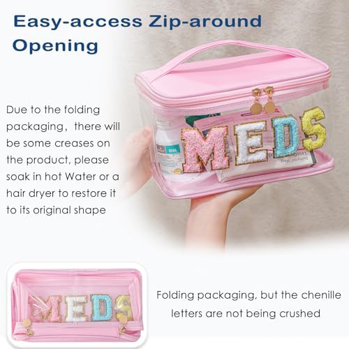 uekeboag Chenille Letter MEDS Clear Medicine Makeup Bag(02Light Pink) - Image 4